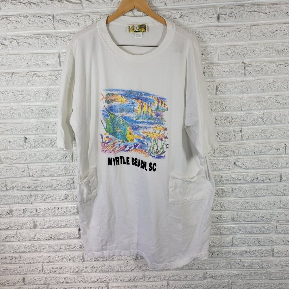 Myrtle Beach SC‎ Women's One Size White Cotton Coverup Top 3/4 Sleeve NOV50XE